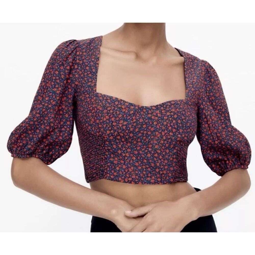 Zara Floral Puff Sleeve Top size M - Picture 7 of 8